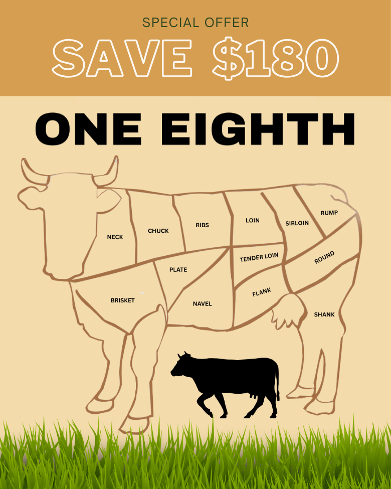 ONE EIGHTH Premium Grass-Fed American Wagyu Bulk Beef - Save $180! - 3C Joppa Cattle Company, LLC
